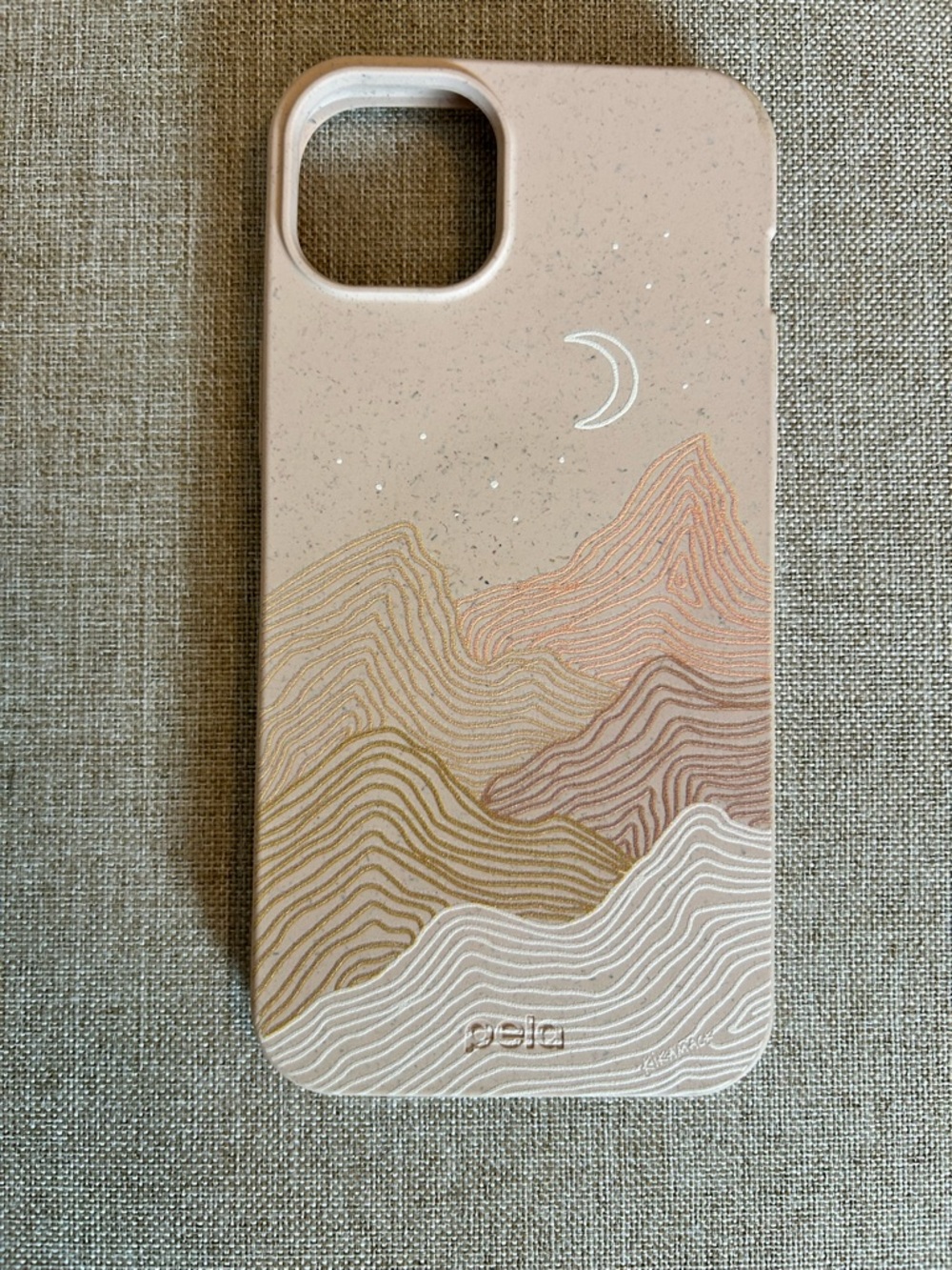 Beige Mountain Moon Eco Phone Case with Subtle Line Art